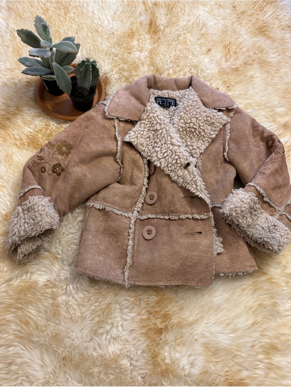 4T Sherpa Plush Faux Shearling Coat - Tan